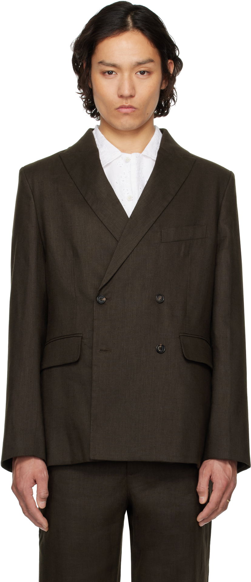 Kaputi Bode Bode Linen Double-Breasted Blazer Smeđa | MRS25SJ011