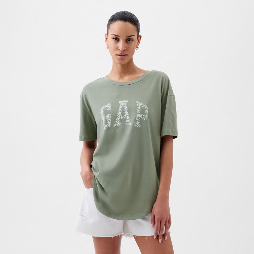 Majica kratkih rukava GAP Logo Boyfriend Tee Sage Zelena | 875093-00
