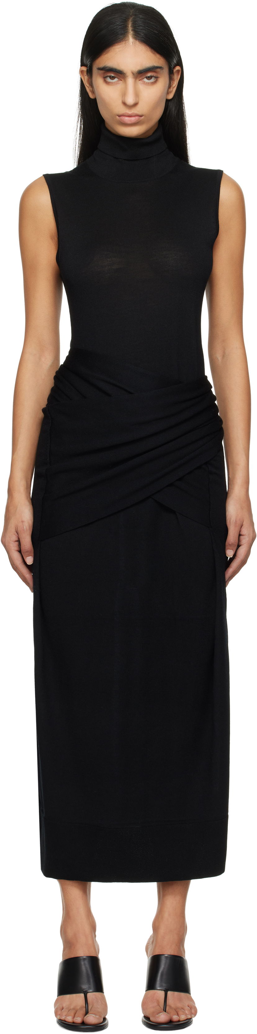 Haljina TOTEME TOTEME Draped Knit Midi Dress Crna | 244-WRD0150-YA0087