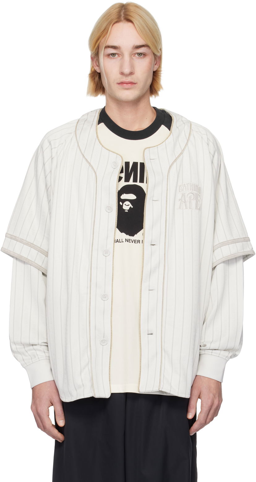 Košulja BAPE Striped Long Sleeve Baseball Shirt Bijela | 001SHK801303M
