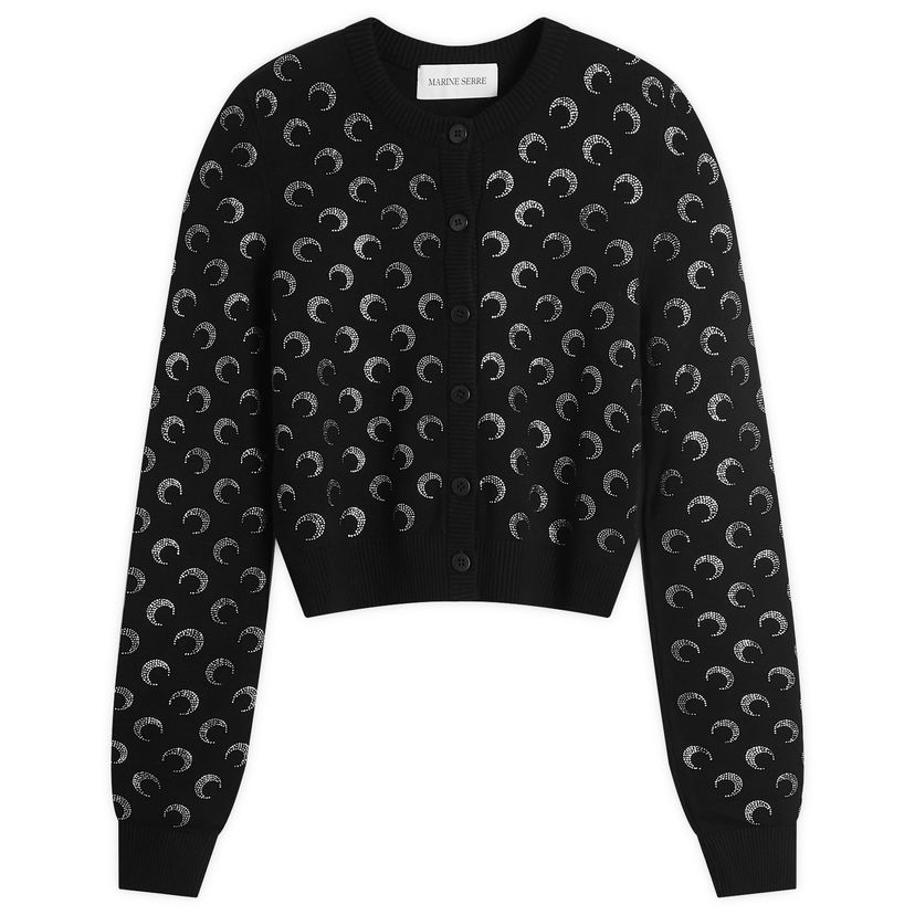 Džemper Marine Serre Rhinestoned Knit Fitted Cardigan Crna | WTK011A-BK99