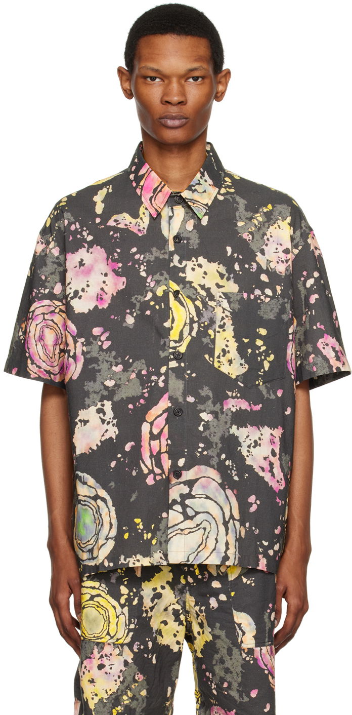 Košulja ISABEL MARANT Abstract Print Short Sleeve Shirt Crna | 23PCH0039HA-A1I40H