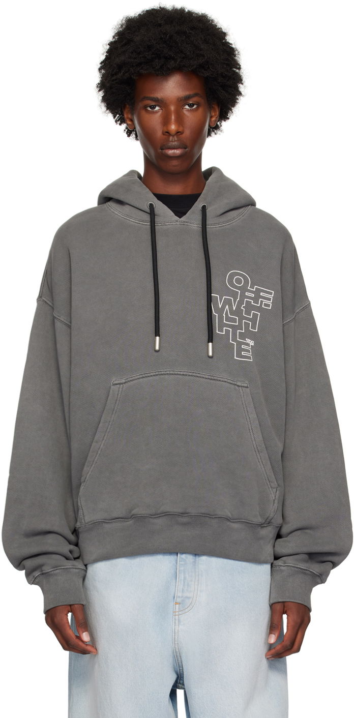Dukserice Off-White Gray Outline Arrow Skate Hoodie Siva | OMBB085F24FLE0071001