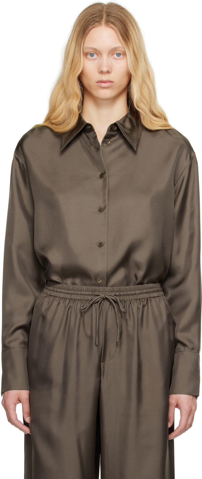 Košulja Róhe Signature Elongated Silk Shirt Smeđa | 415-19-085