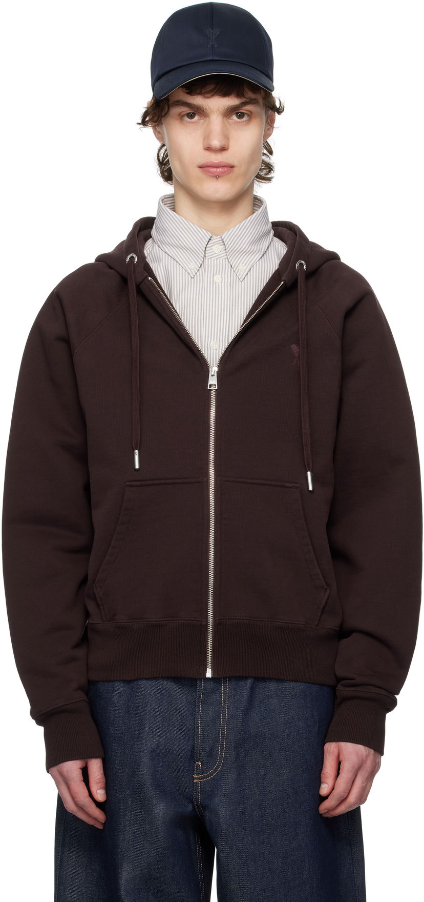 Dukserice AMI AMI Paris Ami de Coeur Zip-Up Hoodie Smeđa | HSW474.747