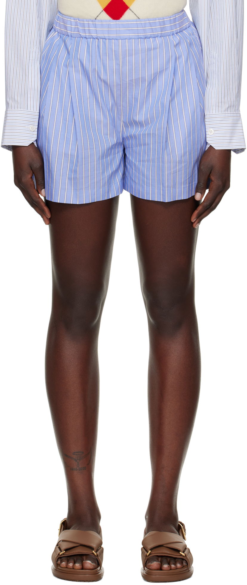 Kratke hlače Marni Marni Striped Shorts Plava | PAMA0553S0 UTC455