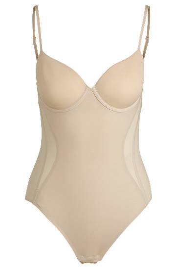 Body BOSS Stretch Bodysuit with Mesh Inserts and Fixed Cups Bež | 50535810, 0