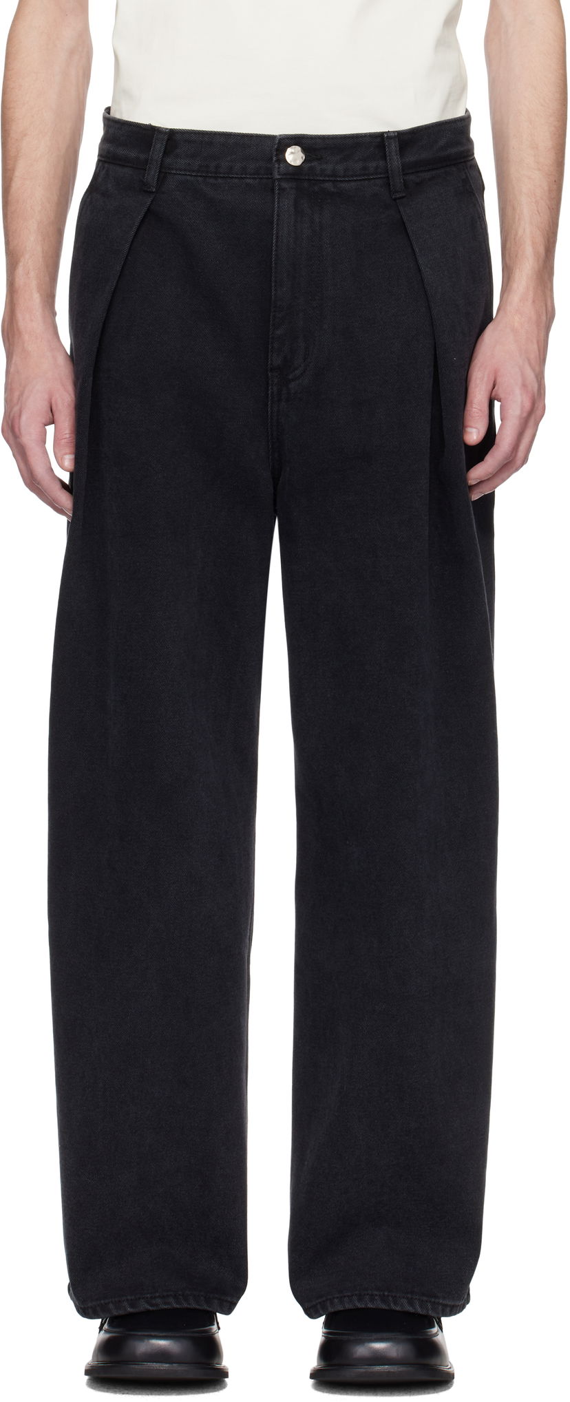 Jeans ADER ERROR ADER error Sig TRS Tag 02 Pleated Jeans Crna | BO42FYJE0102BK