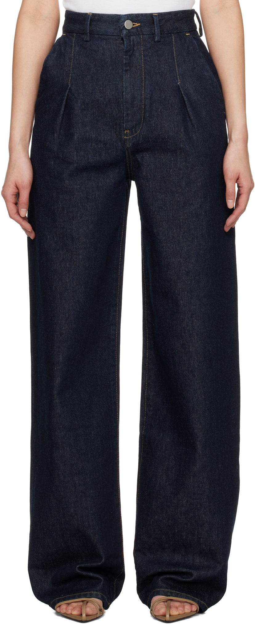 Jeans Loulou de Saison Loulou de Saison Attu Pleated Wide-Leg Jeans Plava | ATTU