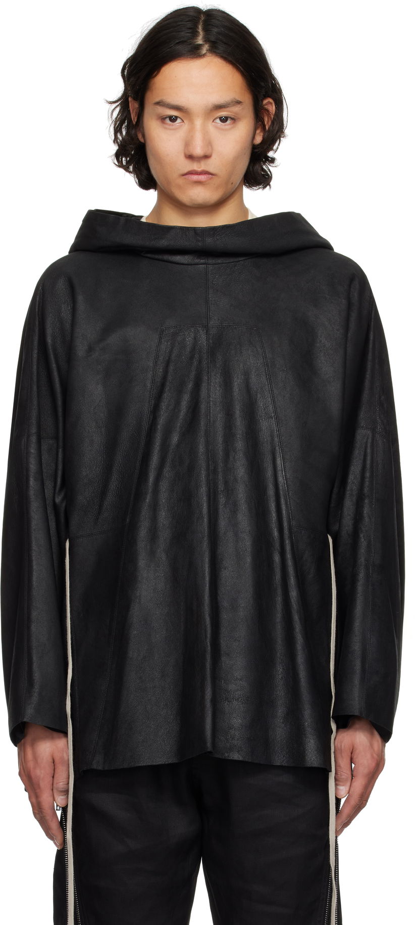 Dukserice Rick Owens Rick Owens Hollywood Hooded Tunic Leather Jacket Crna | RR01E5702 LBA