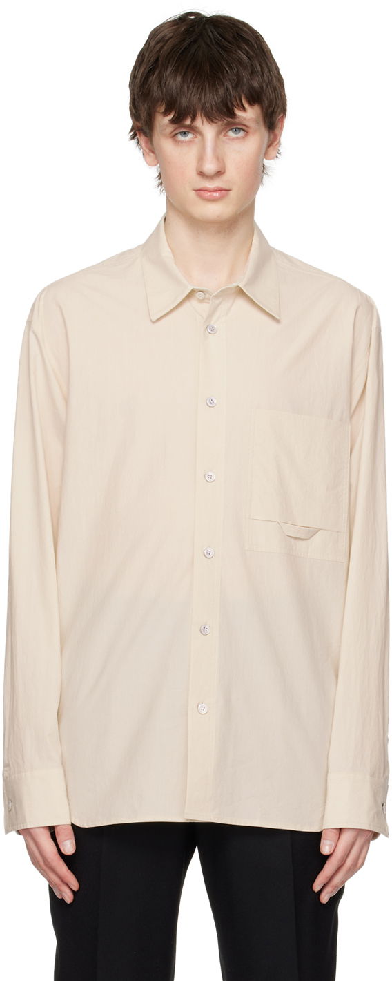 Košulja Solid Homme Embroidered Long-Sleeve Button-Up Shirt with Flap Chest Pocket Bež | S231SH26