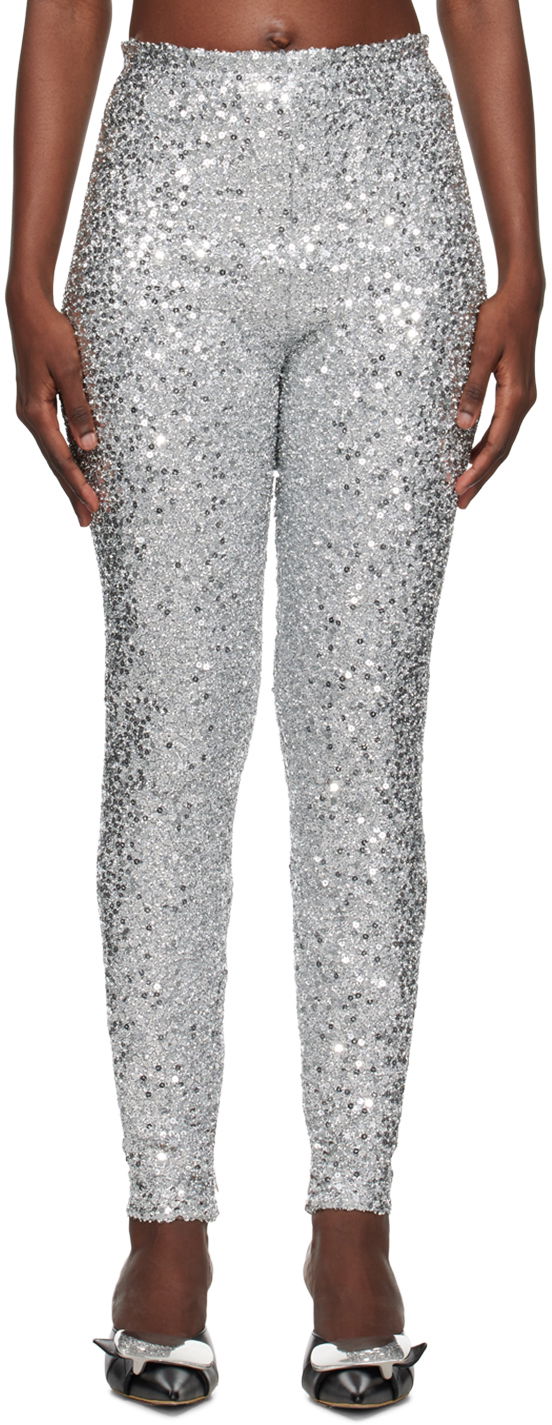 Tajice We11done We11done Sequined Leggings Metalik | WD-LE3-23-246-W-SV