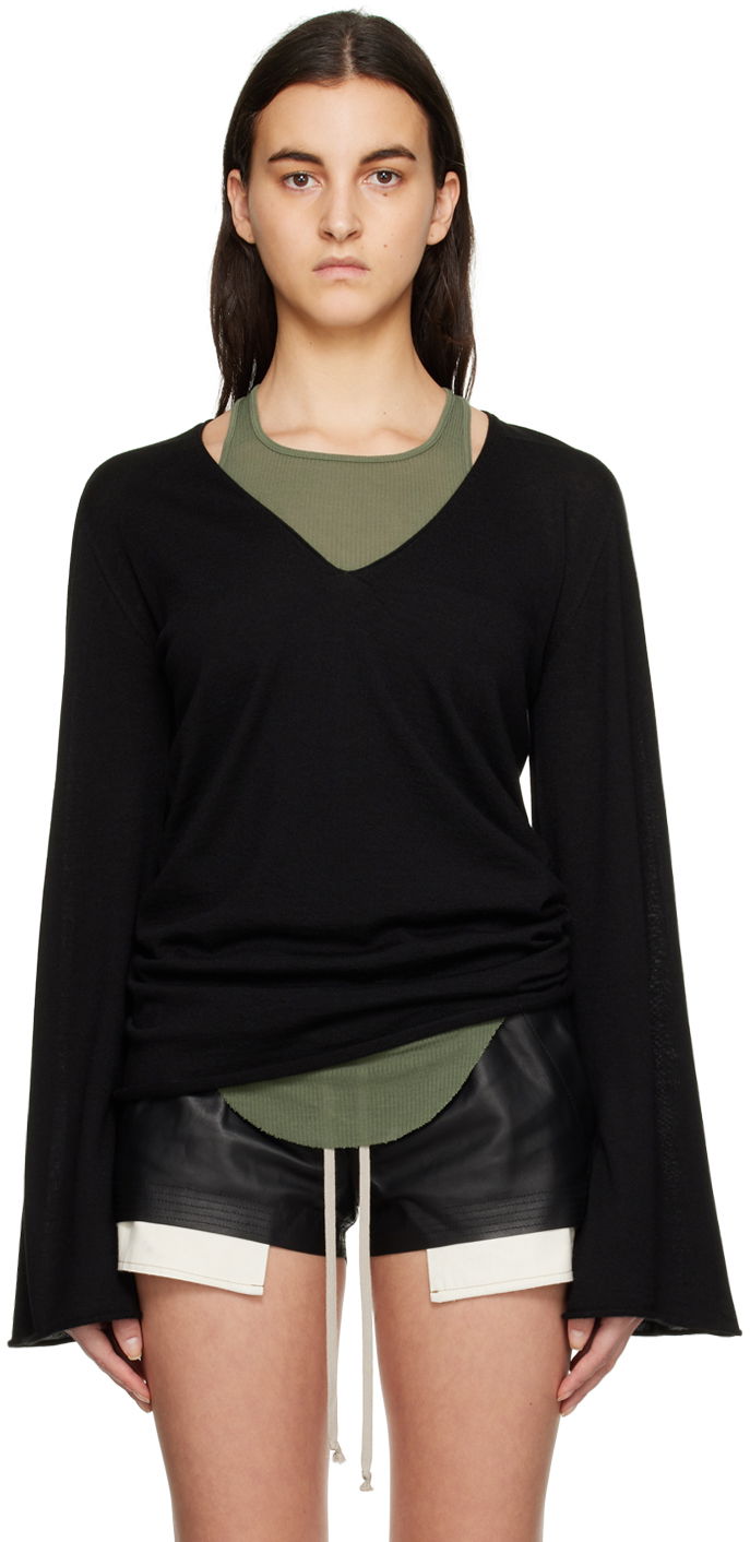 Džemper Rick Owens V-Neck Long Sleeve Sweater Crna | RP01C5616 M