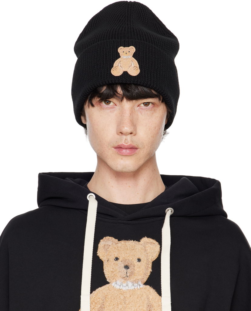 Kapica Palm Angels Embroidered Bear Beanie Crna | PMLC030F24KNI0061060