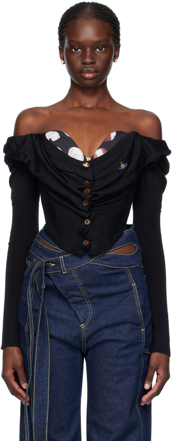 Džemper Vivienne Westwood Vivienne Westwood Bea Off-the-Shoulder Blouse Crna | 1803002V-Y001A