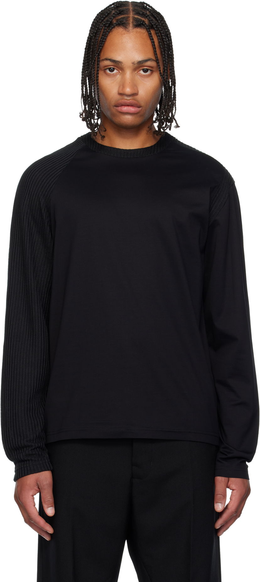 Majica kratkih rukava HELIOT EMIL Obscura Long Sleeve T-Shirt with Ribbed Details Crna | AW25_M_09_152_BLK01