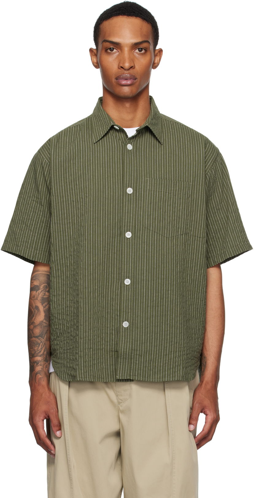 Košulja NORSE PROJECTS Norse Projects Mo Oversized Stripe Short Sleeve Shirt Zelena | N40-0829