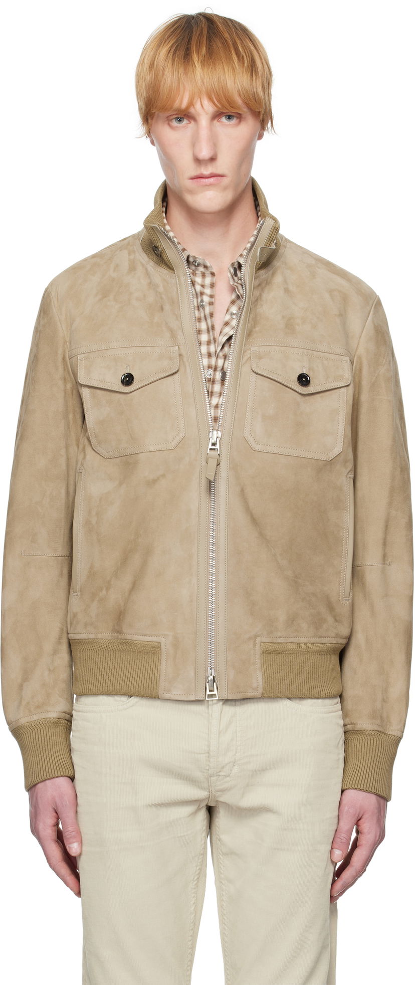 Bomber jakna Tom Ford TOM FORD Chest Pocket Suede Bomber Jacket Bež | LBS060-LMS020S25