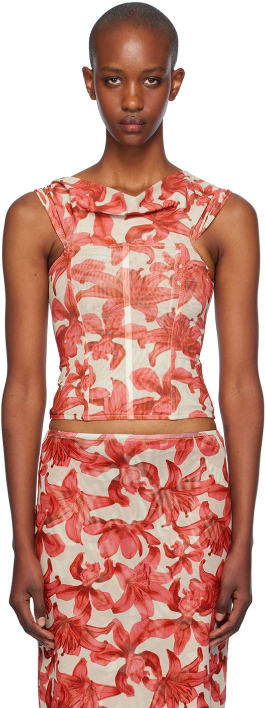 Majica bez rukava Miaou Miaou Magda Floral Corset Top Crvena | 7090PM1OAL