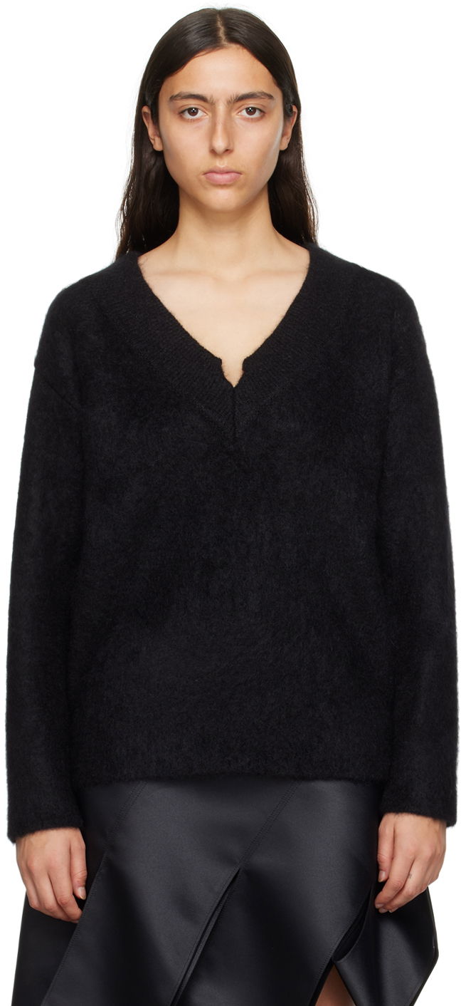 Džemper We11done We11done V-Neck Knit Sweater Crna | WD-KT3-23-658-W-BK