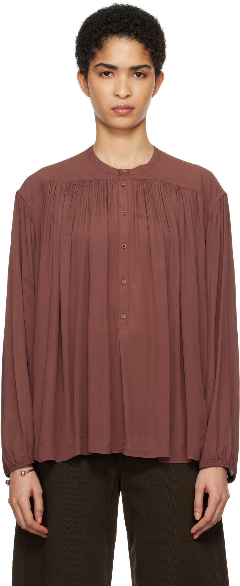 Košulja LEMAIRE Lemaire Gathered Long Sleeve Blouse Smeđa | TO1238 LF832