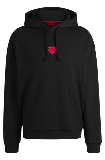 Dukserice BOSS Terry Hoodie with Slogan and Heart Graphics Crna | 50530577