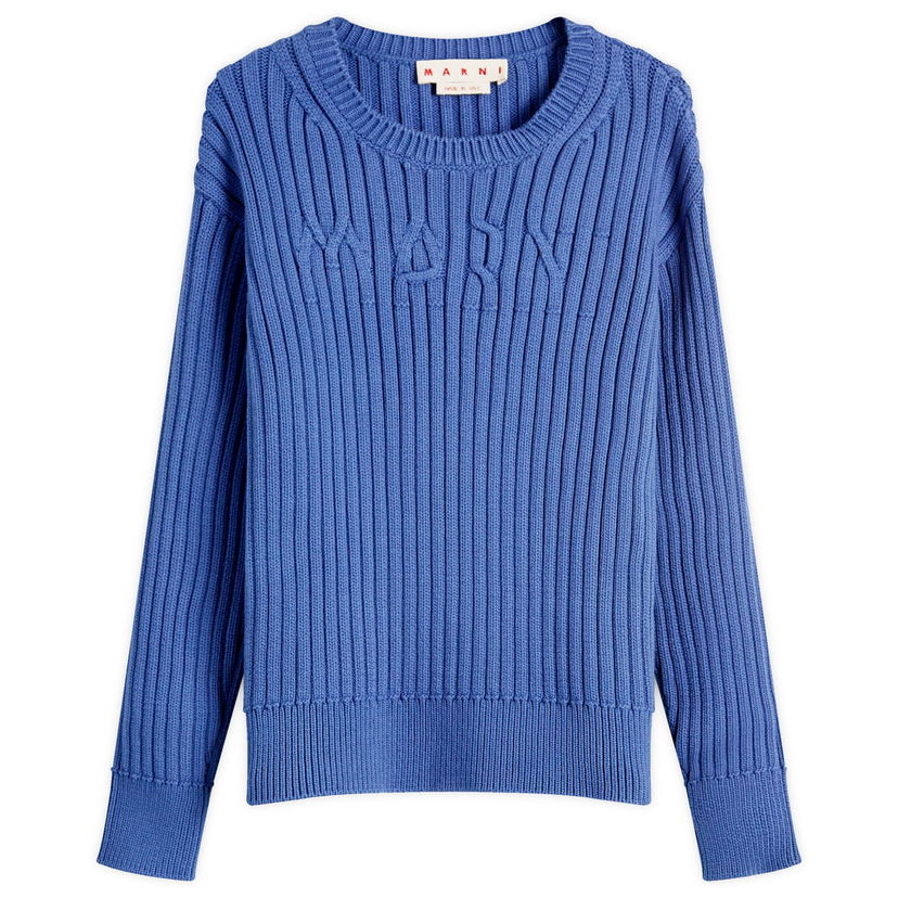 Džemper Marni Marni Men's Ribbed Crew Knit Sweater with Logo, Size 48 Plava | GCMG0430A0-UFC950-00B53