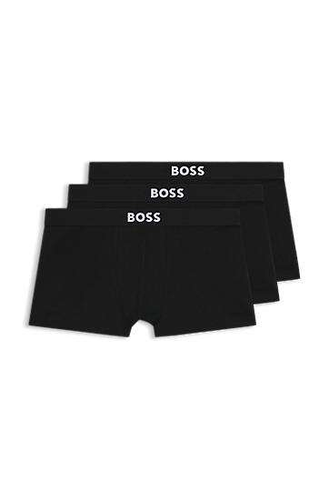Bokserice BOSS Stretch-Cotton Trunks with Logo Waistbands, Three-Pack Crna | 50544263