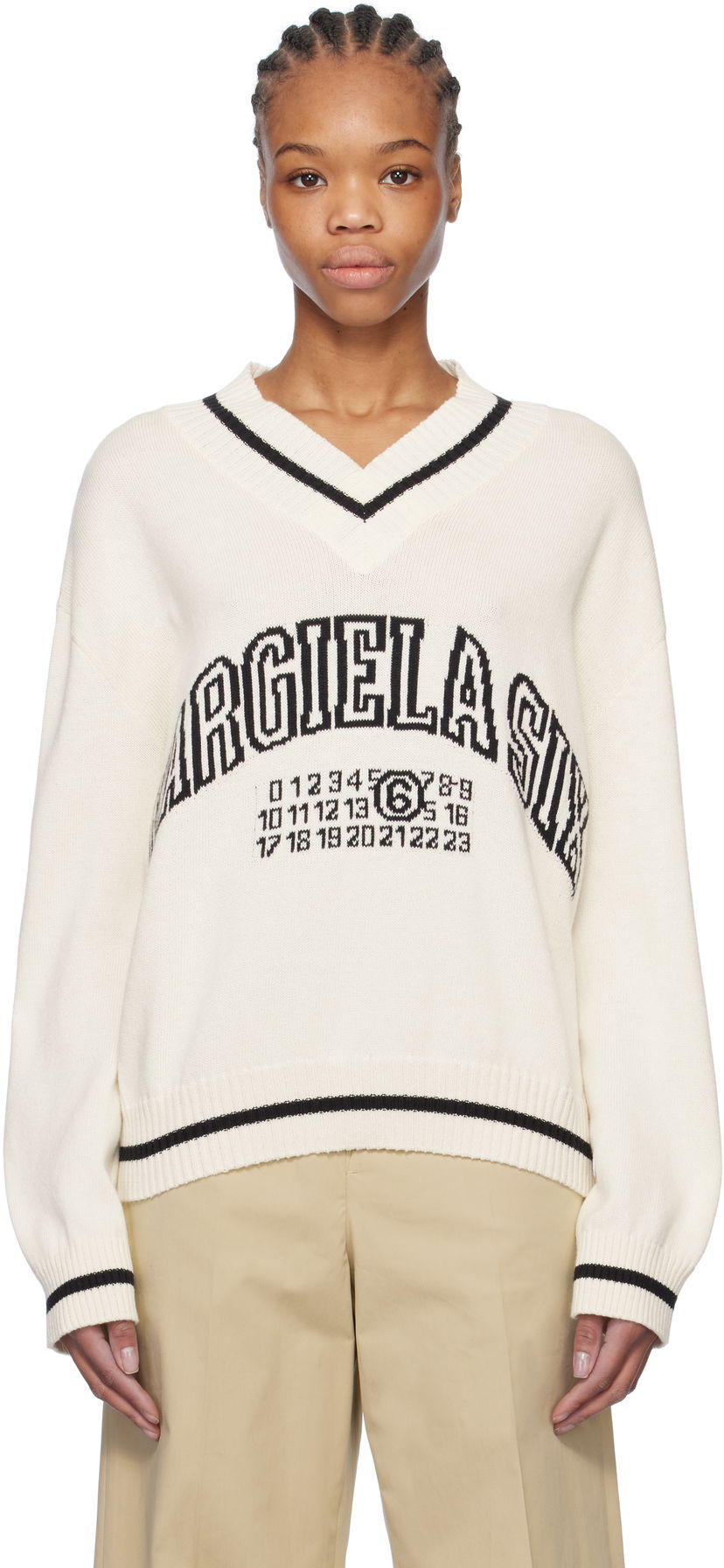 Džemper Maison Margiela MM6 Maison Margiela Varsity Jacquard Sweater Bijela | S52HN0009 M13085