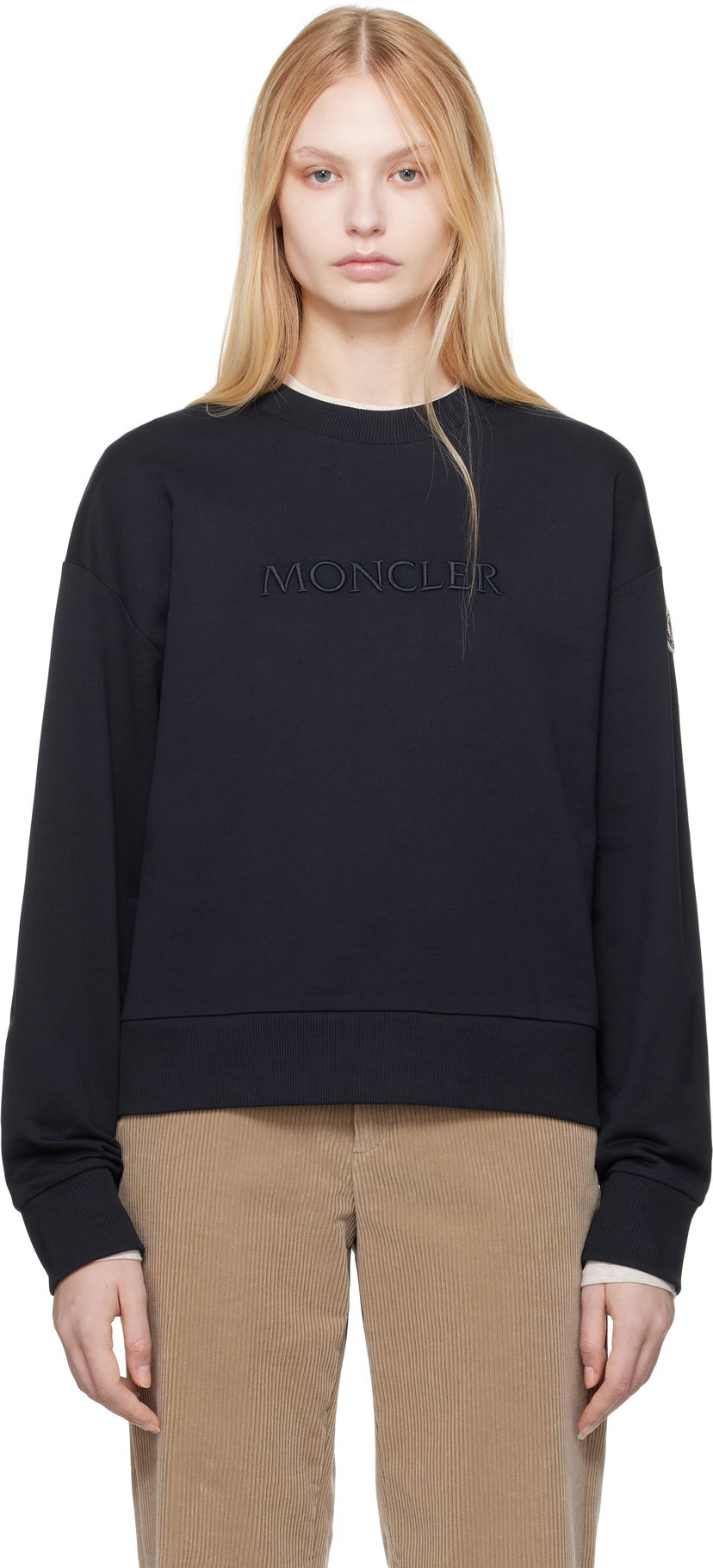 Džemper Moncler Moncler Embroidered Logo Sweatshirt Crna | K10938G0001689A1K