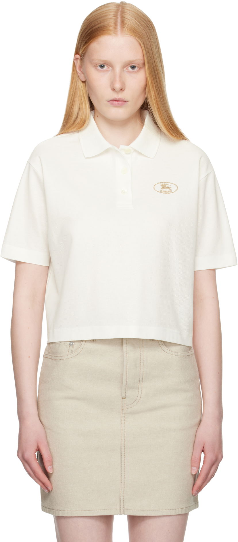 Polo majica Burberry Burberry Cropped Cotton Polo Bijela | 8110085