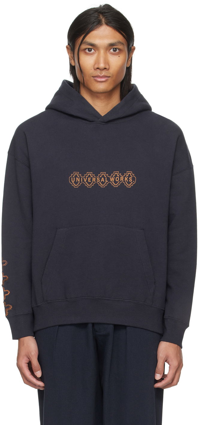 Dukserice Universal Works Universal Works Printed Hoodie Tamnoplava | P2932