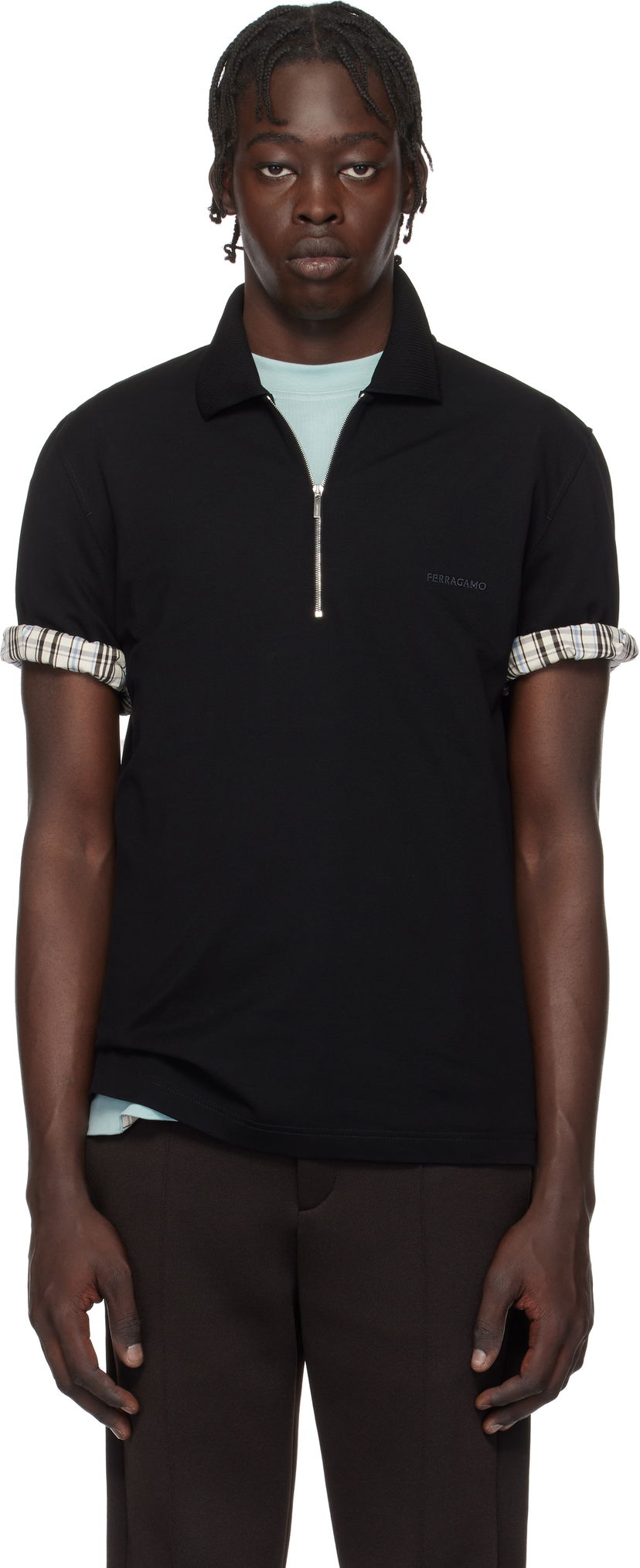 Polo majica FERRAGAMO Ferragamo Zip Collar Polo Crna | 772040