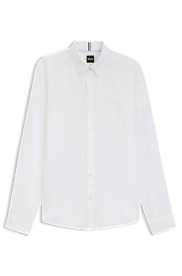 Košulja BOSS Slim-Fit Linen Shirt Bijela | 50545218