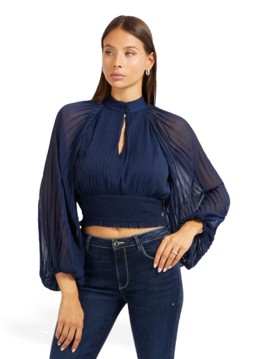 Košulja GUESS Pleated Blouse Tamnoplava | W4RH69WDW52
