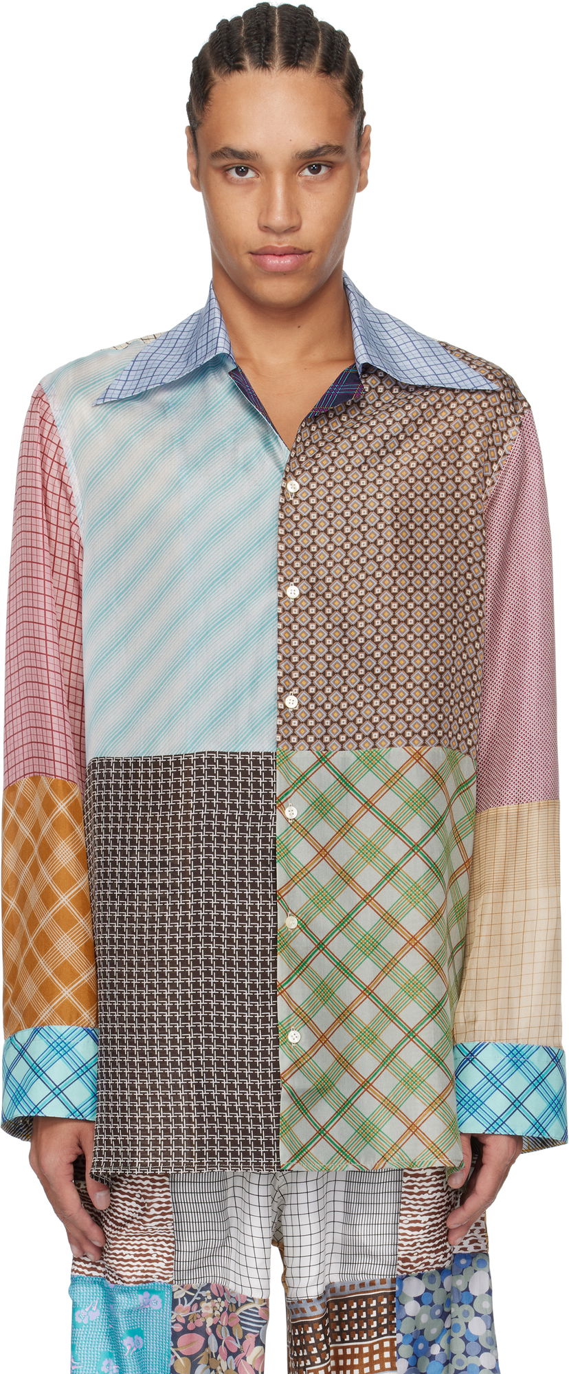 Košulja Marine Serre Marine Serre Regenerated Silk Patchwork Lapel Collar Shirt Višebojno | USI031A UWOV0028