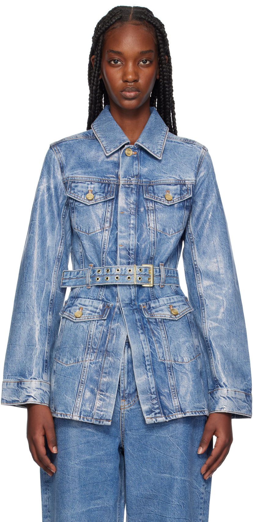 Jakna GANNI Ganni Foil Denim Jacket Plava | J1540