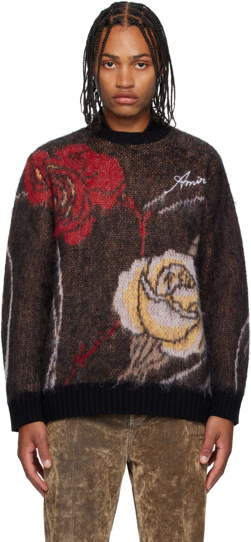 Džemper AMIRI AMIRI Floral Crewneck Sweater Crna | AMKNCW1098