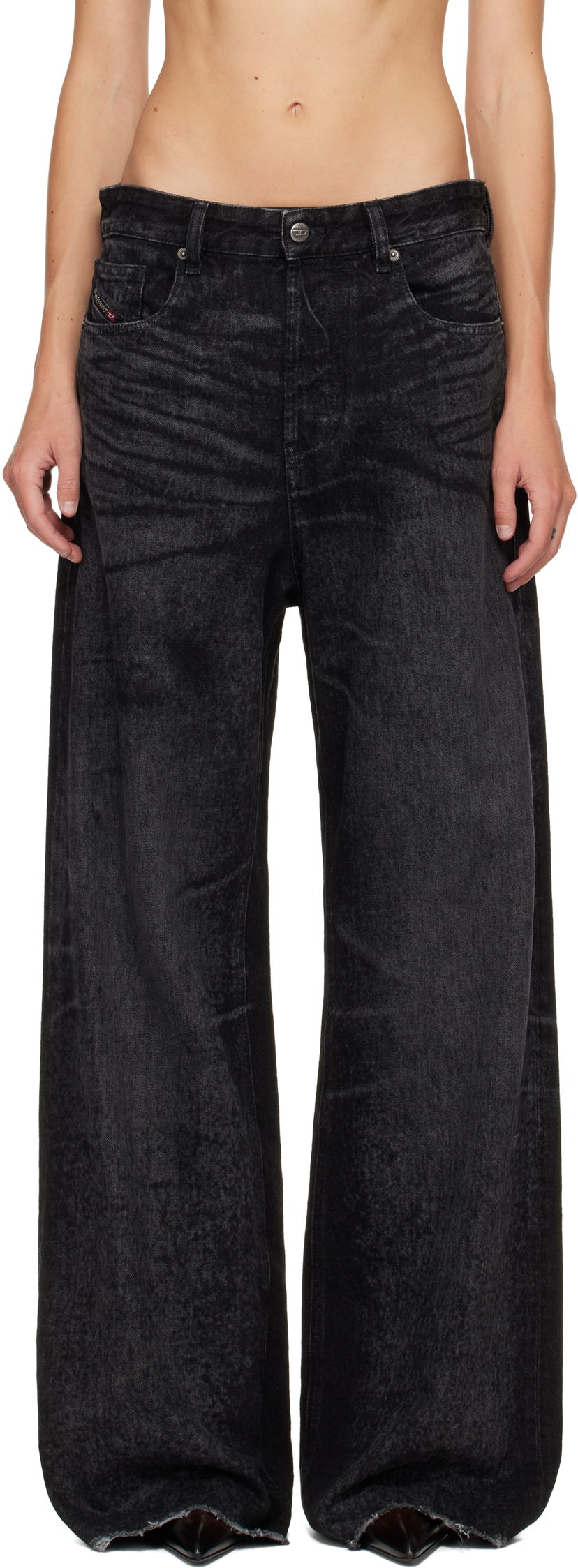 Jeans Diesel 1996 D-Sire Distressed Wide-Leg Jeans Crna | A21497 007DB