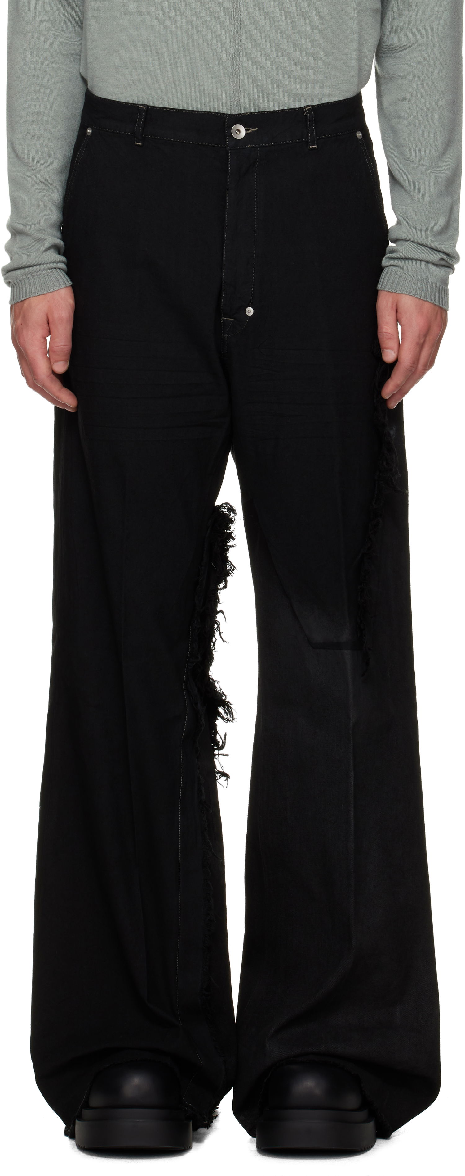 Jeans Rick Owens Concordians Joris Wide-Leg Distressed Jeans Crna | RR02E1308 BBCL, 0