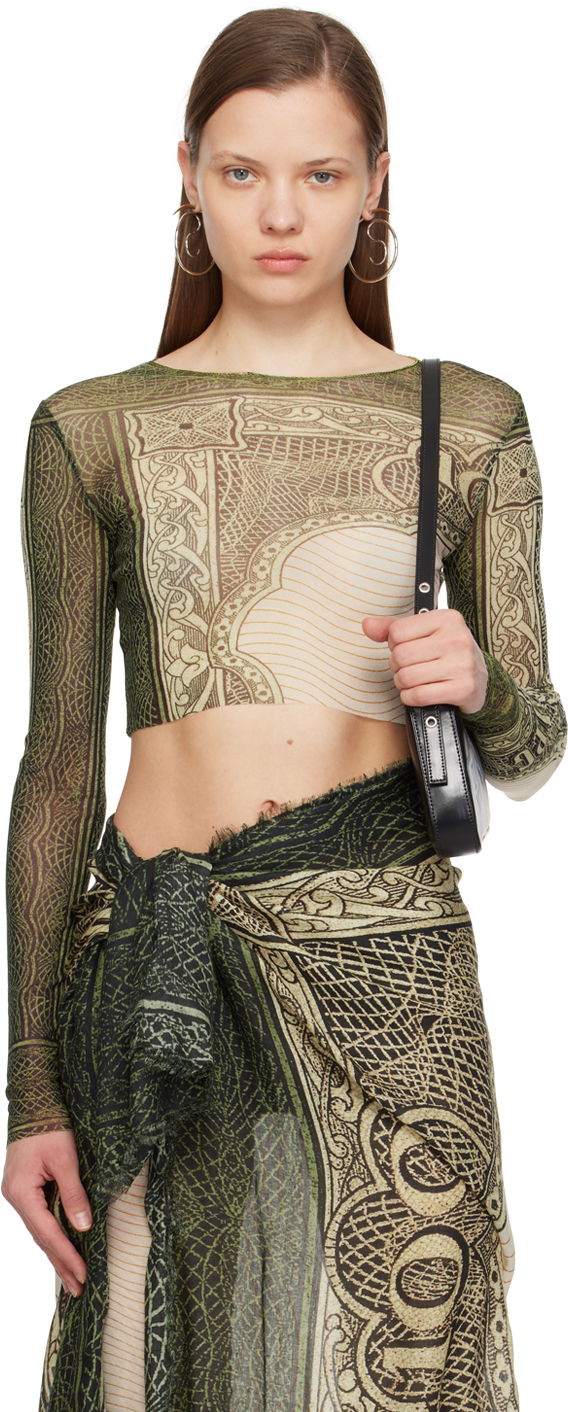 Crop top Jean Paul Gaultier Gaultier 'The Cartouche' Long Sleeve Crop Top Zelena | 24/25-U-TO018-T515-400300156