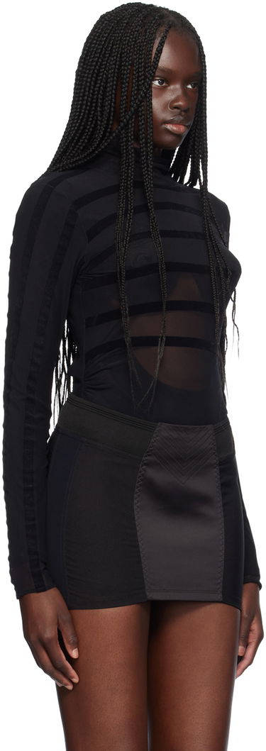 Majica kratkih rukava Jean Paul Gaultier Jean Paul Gaultier Striped Flocked Semi-Sheer Turtleneck Bodysuit Crna | 24/30-F-BD048I-T004-0000, 1