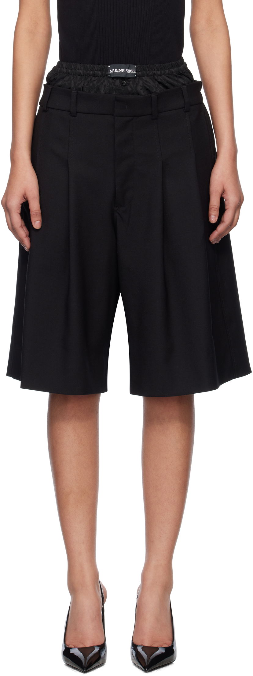 Kratke hlače Marine Serre Marine Serre Virgin Wool Twill Shorts Crna | MSH010A RWOV0001