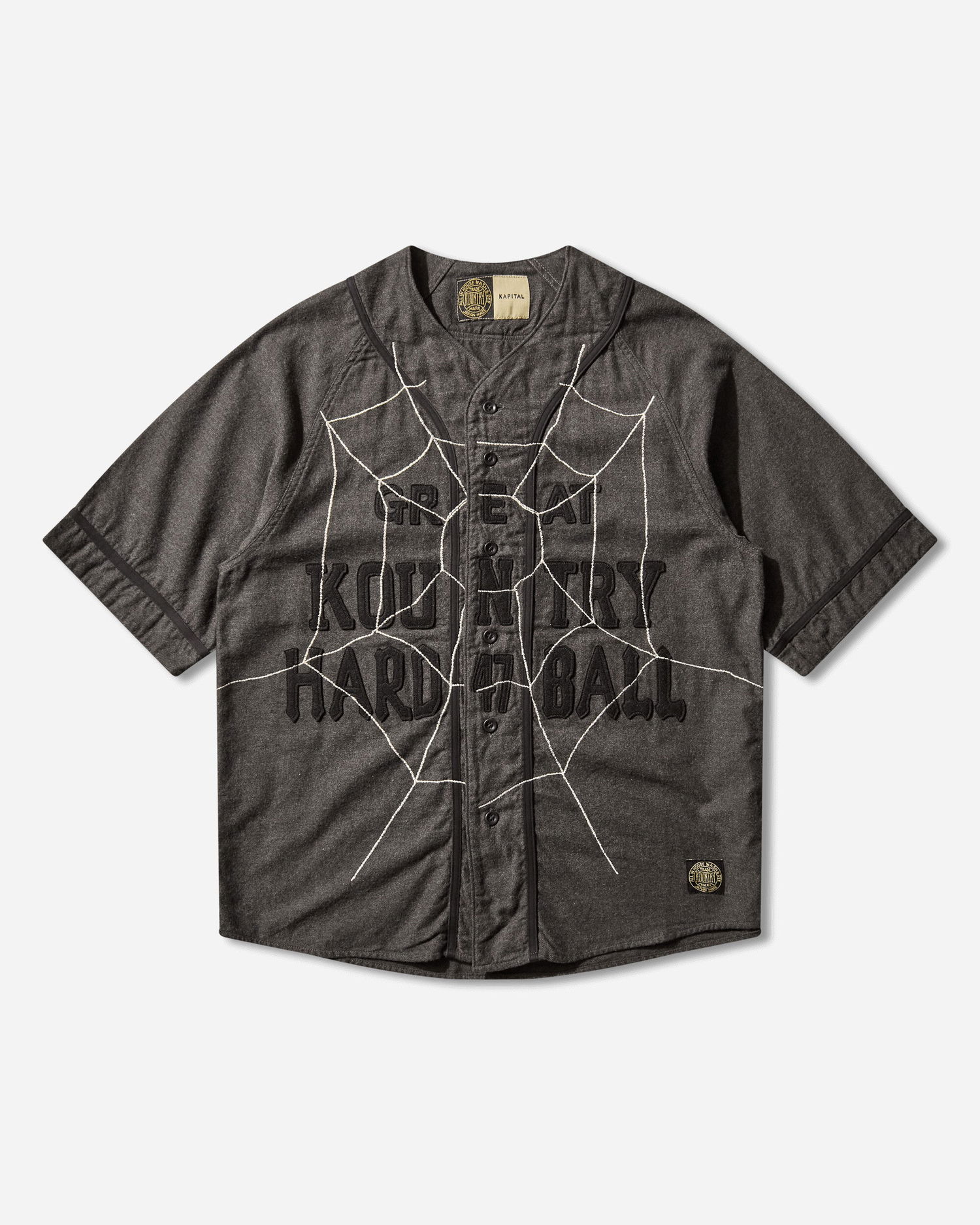 Košulja KAPITAL Cotton Wool Great Kountry Baseball Shirt with Spiderweb Design Siva | K2505SS215 DARKGRAY, 1