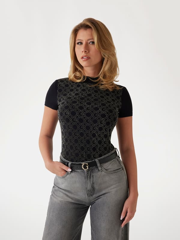 Majica kratkih rukava GUESS Chain Logo Fitted T-Shirt Crna | W5RI15J1314