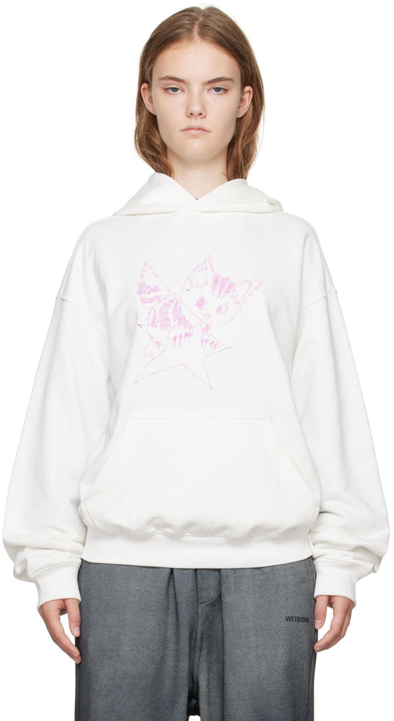 Dukserice We11done Fitted Hoodie With Graphic Print Bijela | WD-TH2-24-832-U-IV