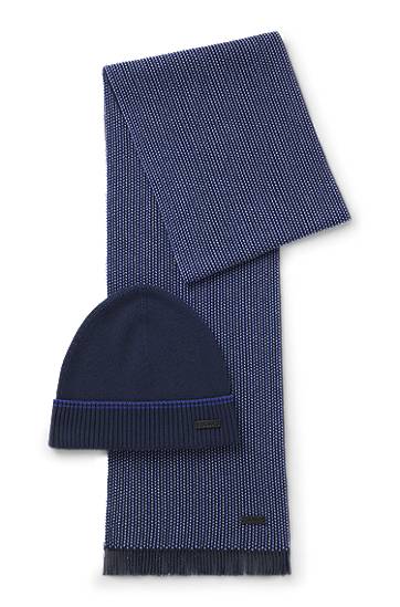 Odjeća i dodaci BOSS Knitted wool-cotton patterned scarf and ribbed beanie hat gift set Tamnoplava | 50548858, 0