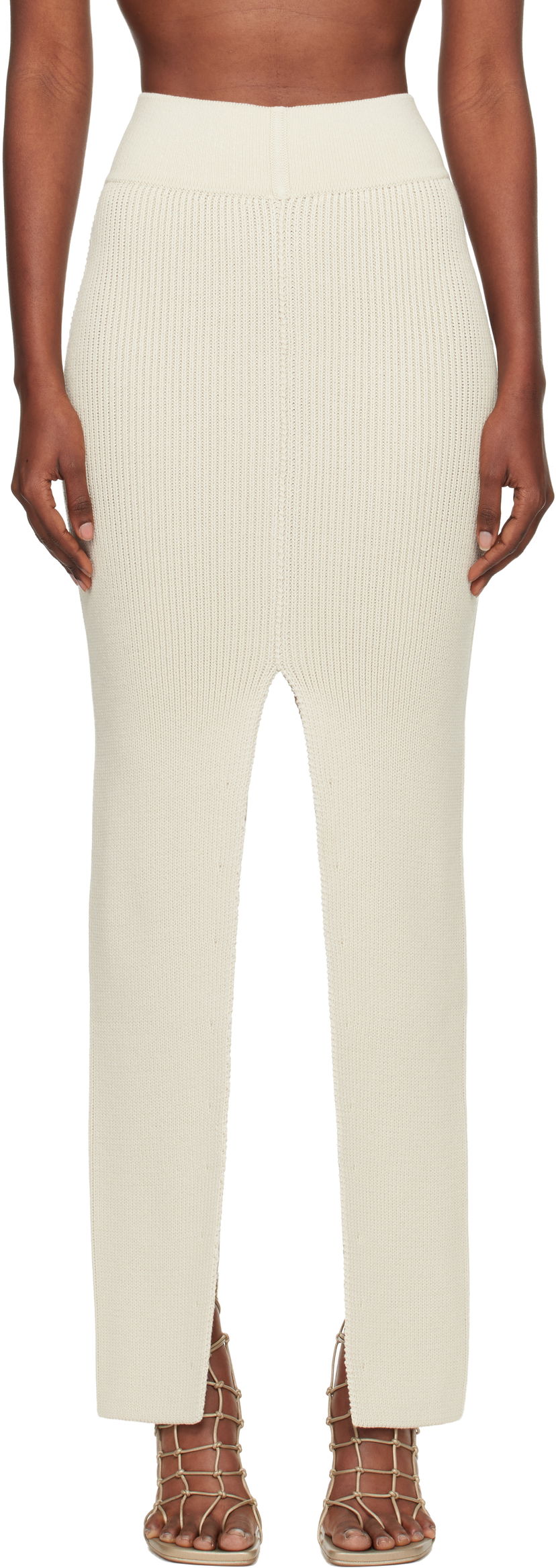 Suknja Rick Owens Rick Owens Concordians Ribbed Knit Sliced Midi Skirt Bijela | RO02E4671 KWVH