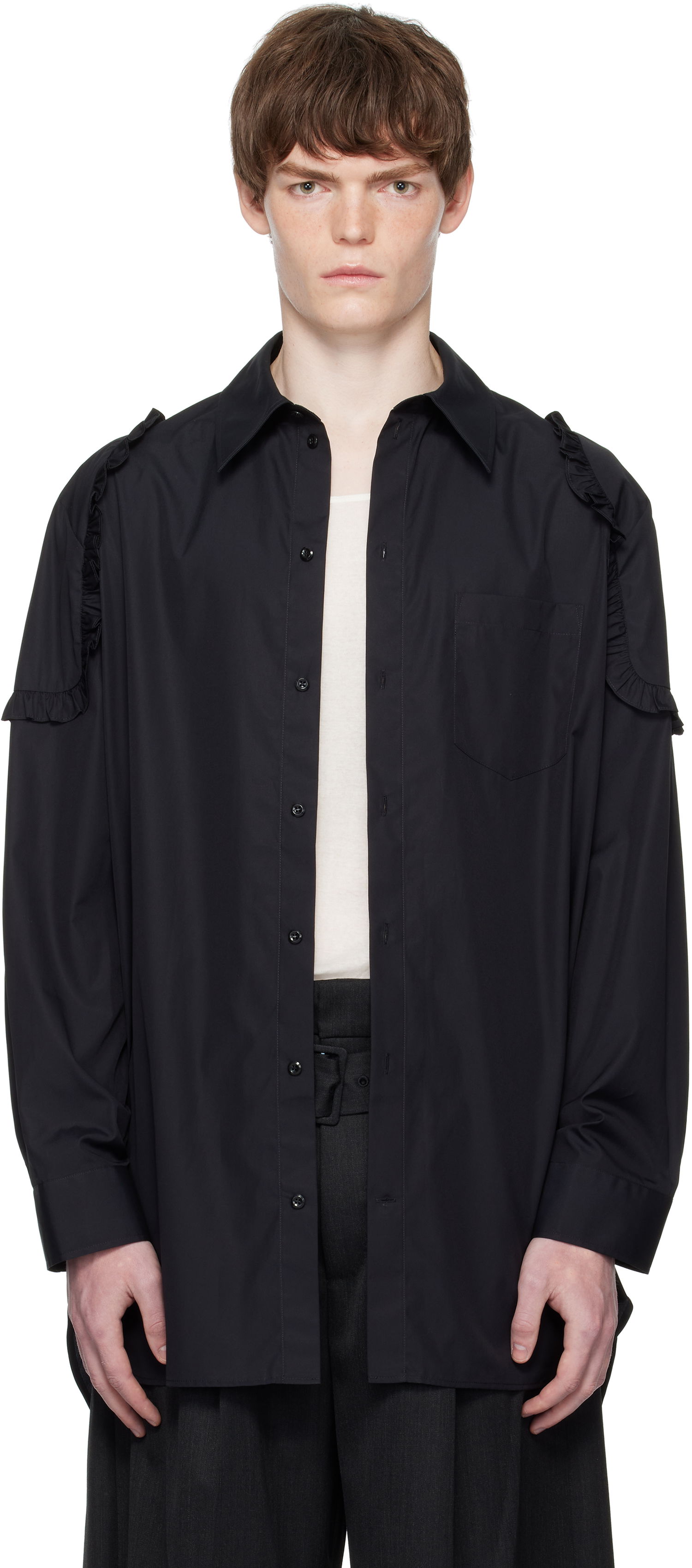 Košulja Simone Rocha Simone Rocha Ruffle Shoulder Patch Tunic Shirt Crna | 5383 1025, 0