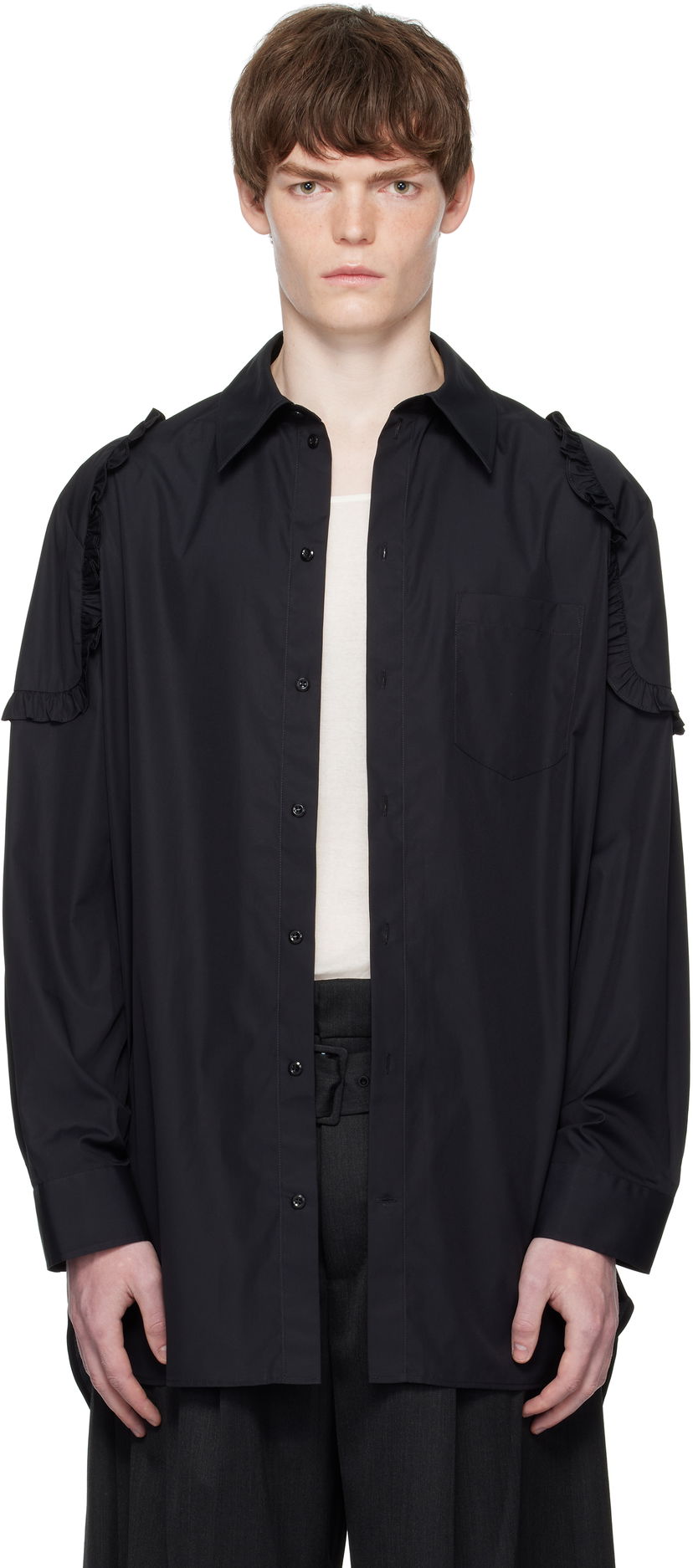 Košulja Simone Rocha Simone Rocha Ruffle Shoulder Patch Tunic Shirt Crna | 5383 1025